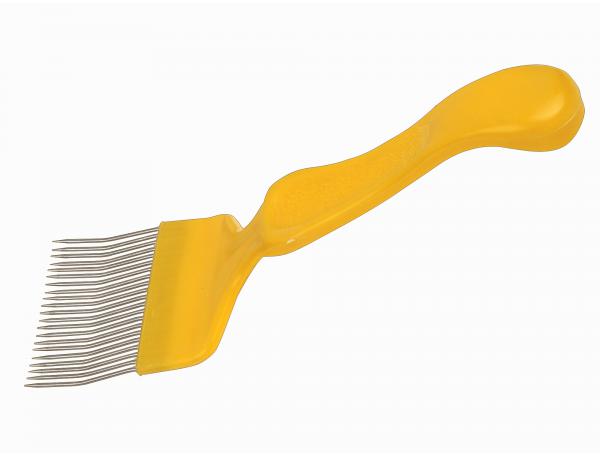 Вилка для распечатывания сот "Европа" н/ж гнутая игла фигурная пластиковая ручка (желтая)