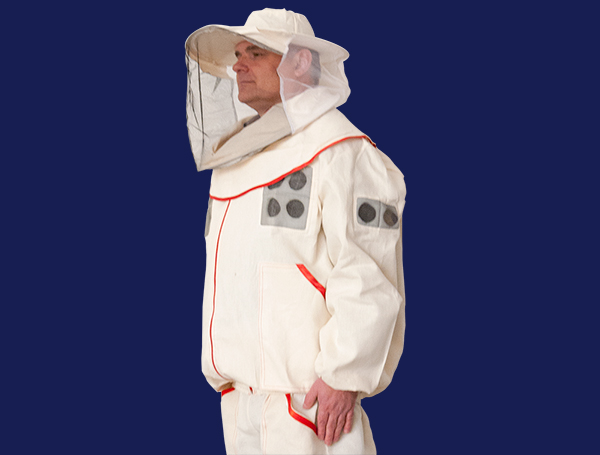 Куртка бджоляра з двунитки зі смужкою і двосторонньою вентиляцією, лицьовою маскою 48-50 розмір