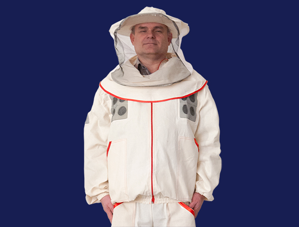 Куртка бджоляра з двунитки зі смужкою і двосторонньою вентиляцією, лицьовою маскою 48-50 розмір