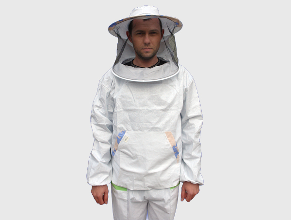 Куртка бджоляра з бязі вибіленої і з лицьовою маскою на блискавці, 60-62 розмір.
