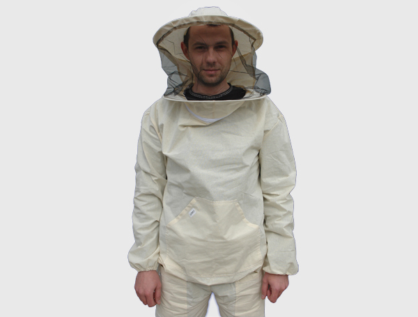 Куртка бджоляра з бязі суворої та маскою для обличчя на блискавці, 48-50 розмір.¶¶Розміри: упаковка 440х420. Куртка 48-50 дорівнює ідентичному розміру верхнього одягу. Куртка бджоляра виготовлена з натуральної бавовни, яка має властивість робити усад